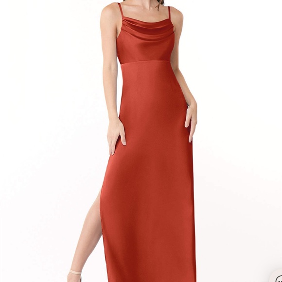 Azazie Square Cowl Stretch Satin Slip Dress - Picture 2 of 3